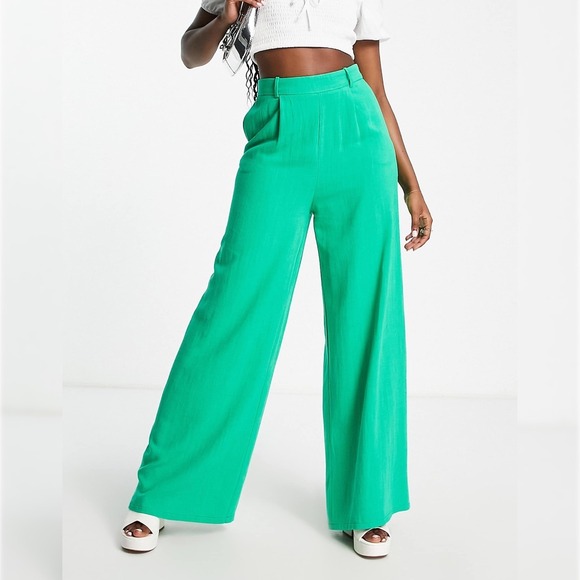 ASOS Pants - Flounce London ASOS Bright‎ Green High Waisted Wide Leg Trousers Size 14